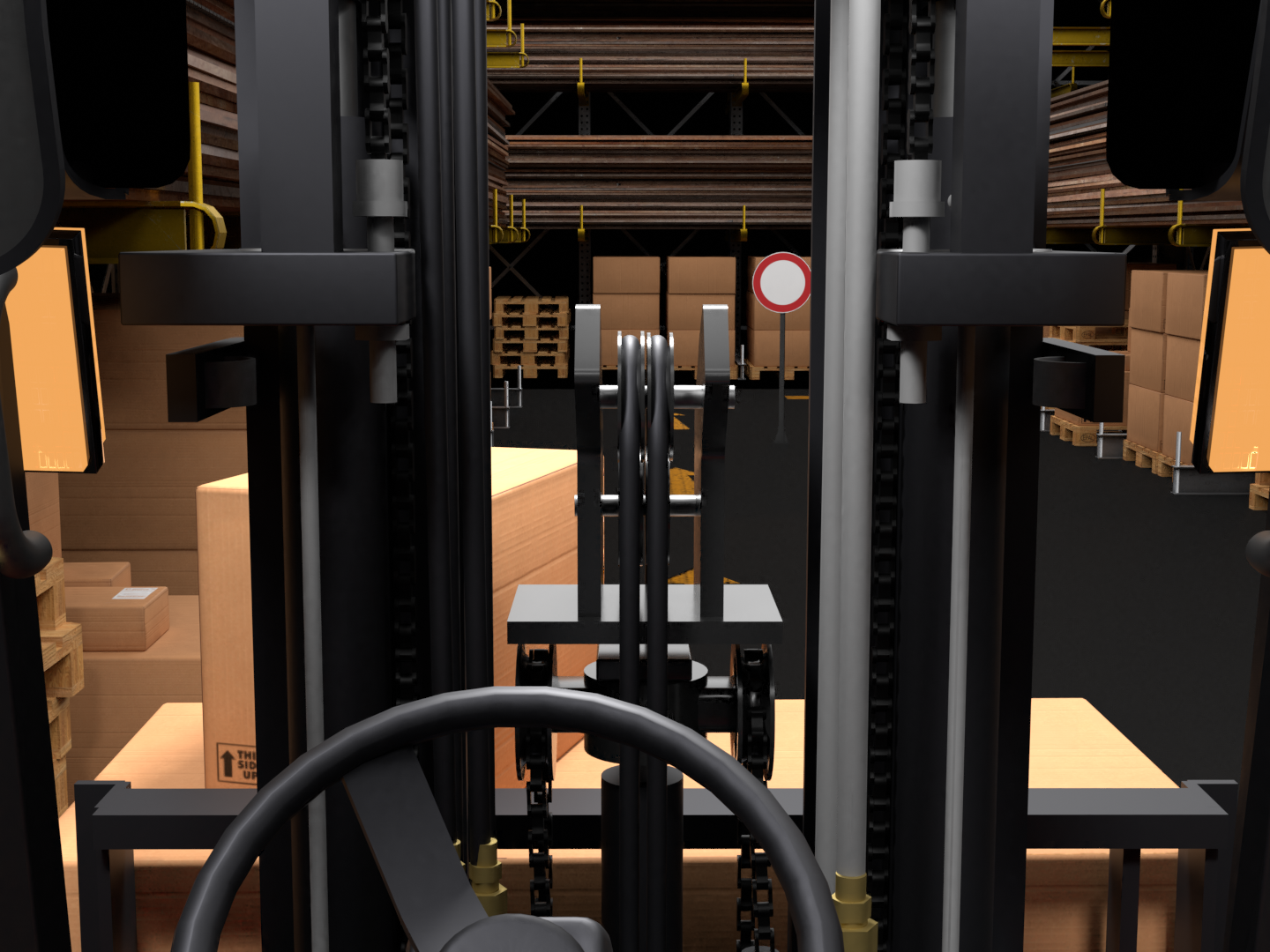 Entrepôt et chariot élévateur pour animatiuon 3D sur la sécurité
