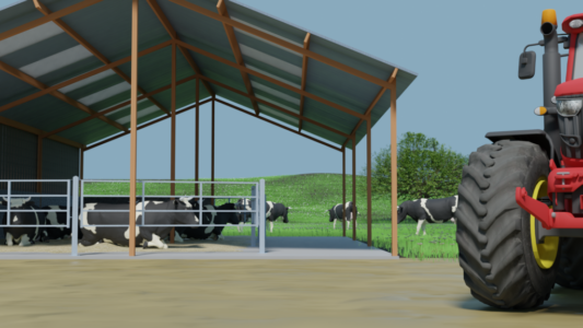stabulation et vaches, ferme agricole pour série animée 3D